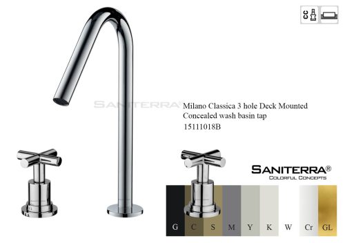 15111018B-3 hole Deck Mounted Concealed wash basin tap Milano Classica