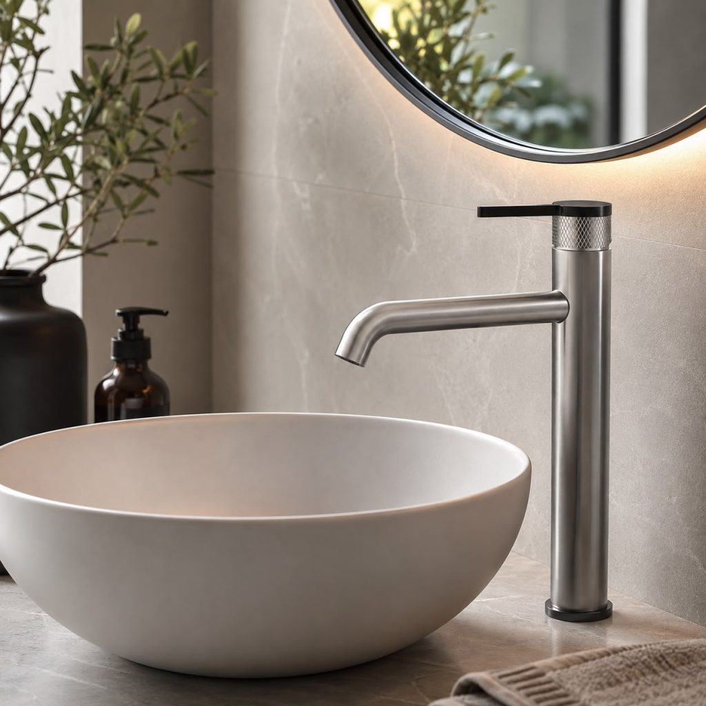 Saniterra Milano Simpo high single lever basin mixer taps Saniterra Milano Simpo high single lever basin mixer taps
